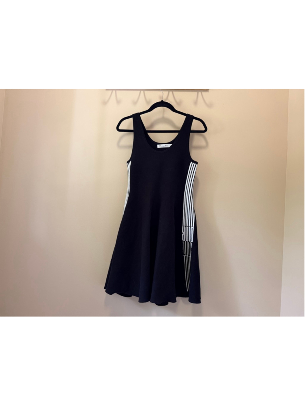 Christian Dior Black Sleeveless Knit Dress Logo Stripe A-Line Fit Flare - Picture 2 of 11